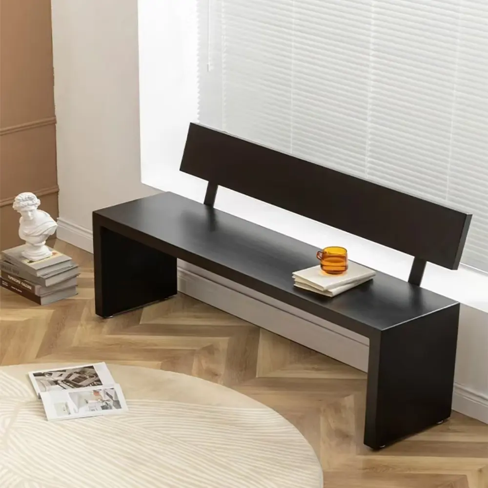 Modern Black Bench with Backrest