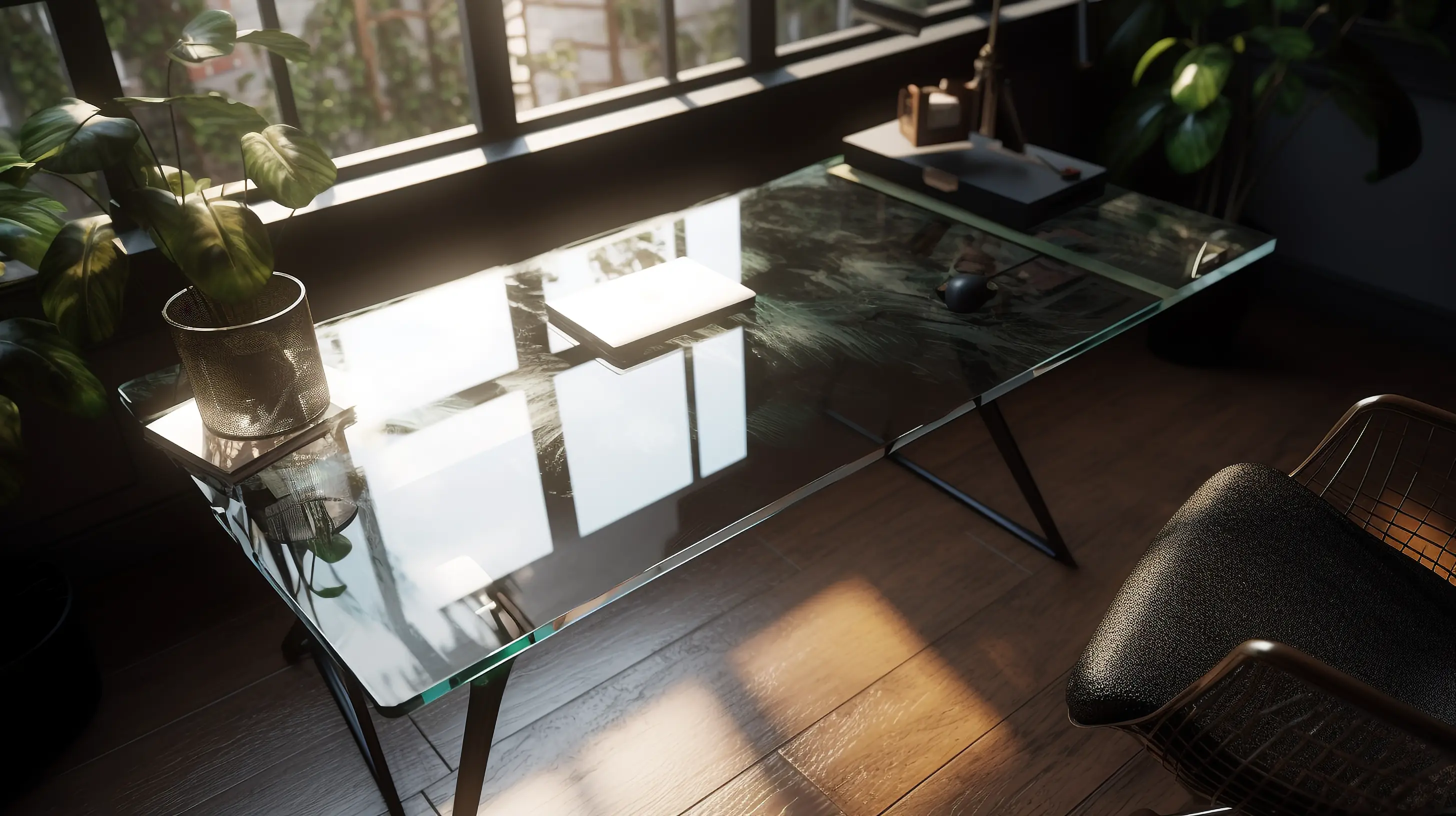 摄图网_600011043_现代工作空间里面的玻璃桌（企业商用）