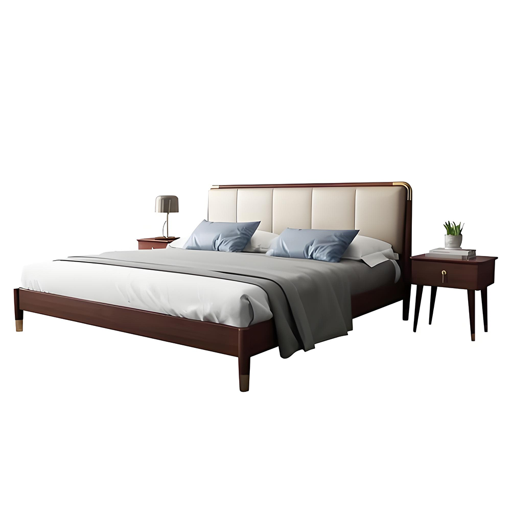 Upholstered Wooden Bed Frame with Plush Headboard