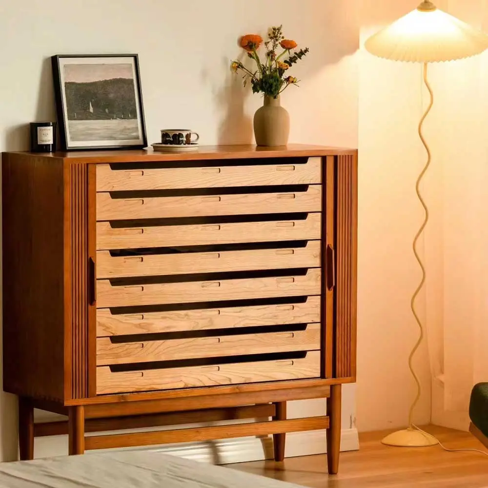 Slatted Wooden Storage Cabinet