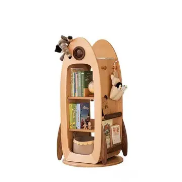 Kids' Rocket-Themed Rotating Bookshelf